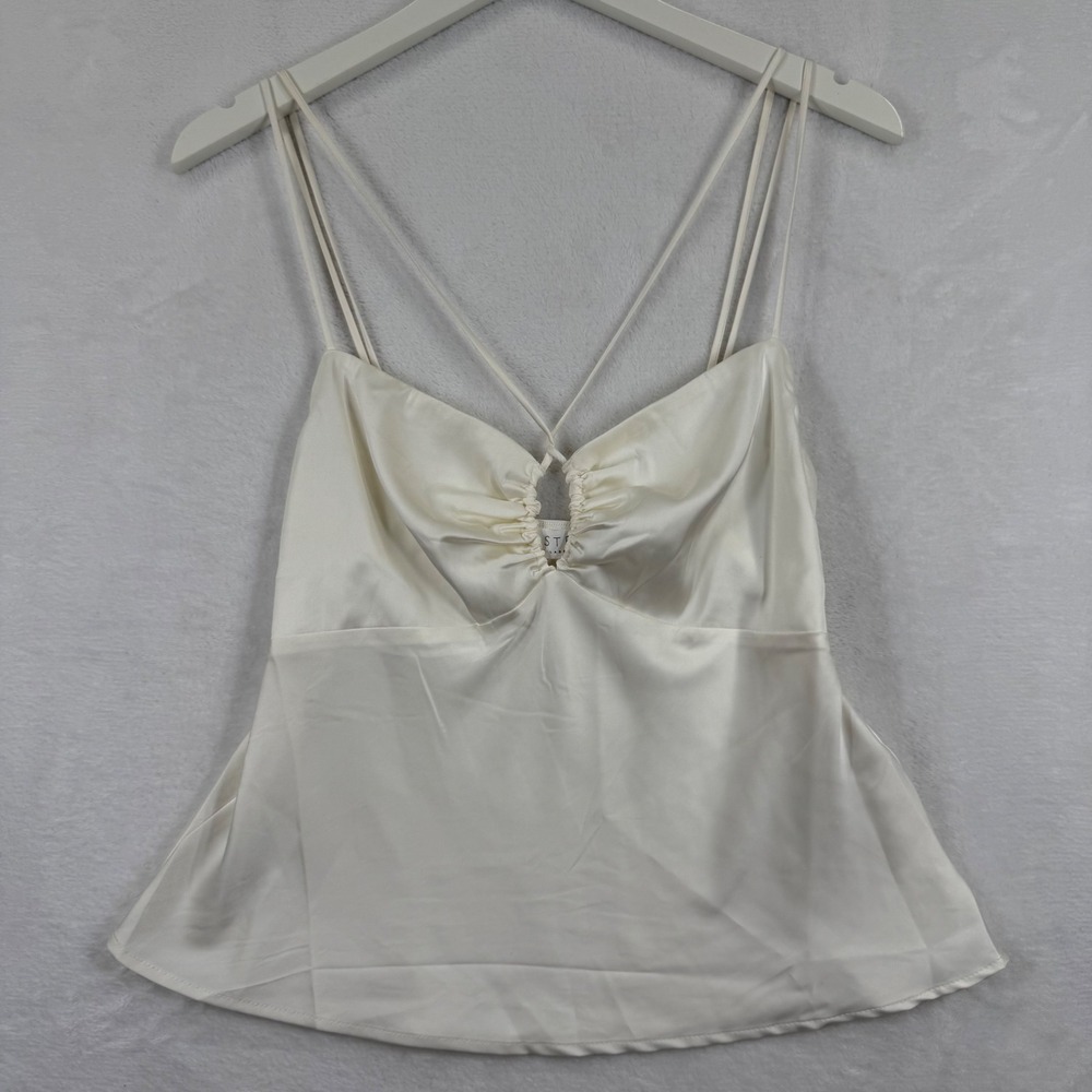 ASTR the Label Off White Satin Ruched Keyhole Multi Strap Camisole Top AT17197 M